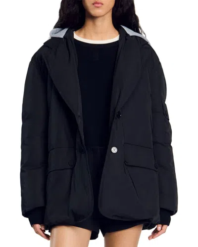Sandro Oversize Down Jacket In Blue