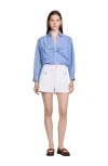 Sandro Cotton Stripe Bow Shirt In Blue