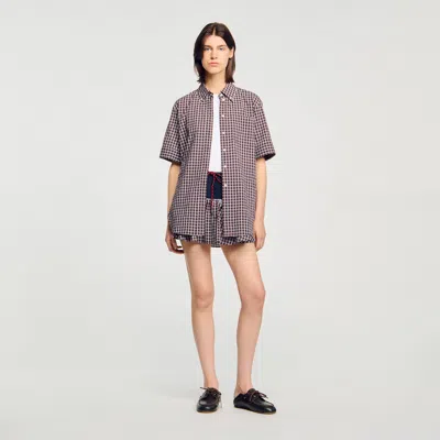 Sandro Oversized Checkered Shirt In Brown