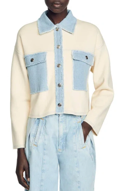 SANDRO SANDRO OVERSIZED DUAL-MATERIAL COATIGAN