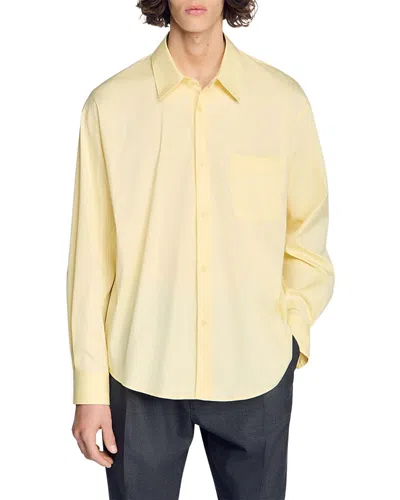 Sandro Oversized Fit Cotton Blend Pocket Shirt In Yellow