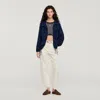 Sandro Stand Collar Oversized Jacket In Blue