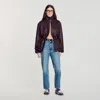Sandro Oversized Leather Collar Jacket In Burgundy