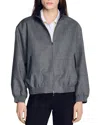 Sandro Oversized Leather Collar Jacket In Gray