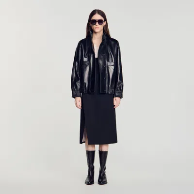 SANDRO OVERSIZED LEATHER JACKET