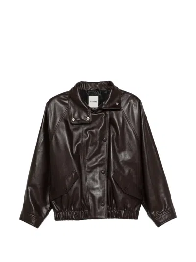 Sandro Oversized Leather Jacket In Black