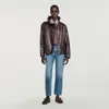 Sandro Oversized Leather Jacket In Brown