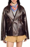 Sandro Clem Leather Jacket In Brown