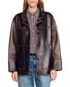 Sandro Oversized Leather Jacket With Studs In Brown