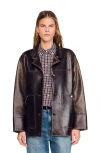 Sandro Oversized Leather Jacket With Studs In Multi