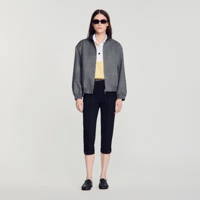 Sandro Oversized Leather-collar Jacket In Gray