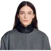 Sandro Oversized Leather-collar Jacket In Gray