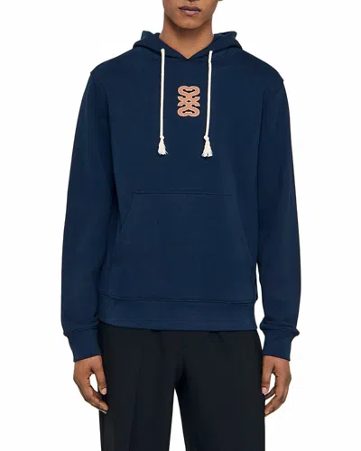 Sandro Oversized Patch Hoodie In Blue