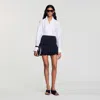 Sandro Womens White Oversized Pointed-lapel Silk Shirt In White