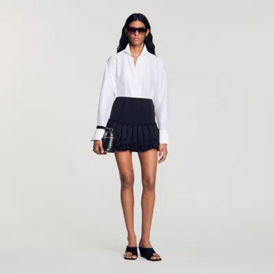 Sandro Oversized Silk Satin Shirt In White