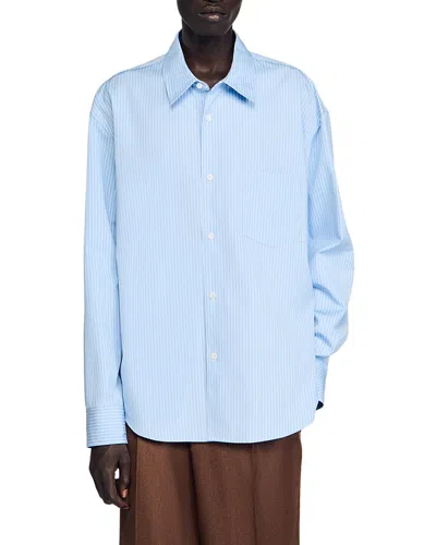 Sandro Oversized Striped Button-front Shirt In Blue