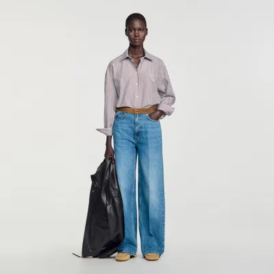 Sandro Oversized Striped Rhinestone Shirt In Neutral