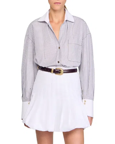 Sandro Oversized Striped Shirt In Gray