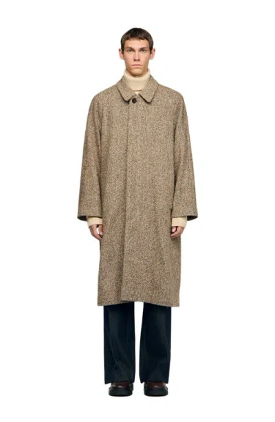 Sandro Oversized Wool Coat In Brown