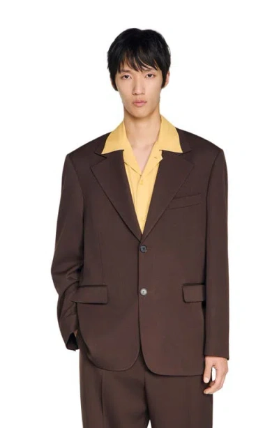 Sandro Oversized Wool Jacket In Brown