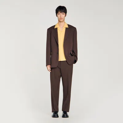 Sandro Oversized Wool Jacket In Brown