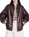 Sandro Oversized Zip Up Leather Jacket In Brown