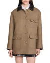Sandro Owen Tweed Coat In Brown
