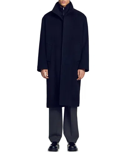 Sandro Owen Wool Blend Long Coat In Black