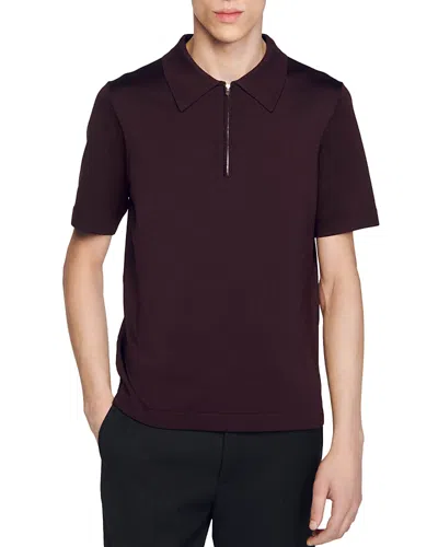 Sandro Pablo Knit Zip Collar Polo Shirt In Black Brown