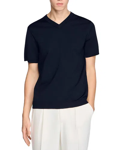 Sandro Pablo Short Sleeve V Neck Shirt In Black