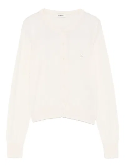 Sandro Padded-round-neck Cardigan In Neutral
