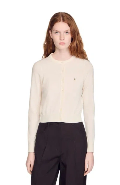 Sandro Padded Round Neck Cropped Cardigan In Neutral