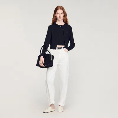 Sandro Padded Round Neck Cropped Cardigan In Black