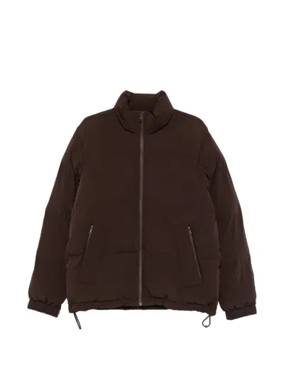 Sandro Padded Stand-up Collar Jacket In Brown