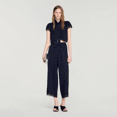 Sandro Paisley Jacquard Crop Top In Black