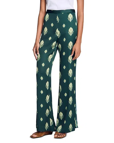 Sandro Paisley Print Floaty Pants In Green
