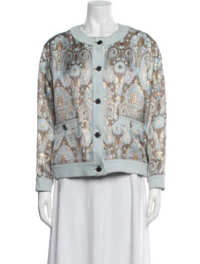 Pre-owned Sandro Paisley Print Jacket In Blue/gold/metallic
