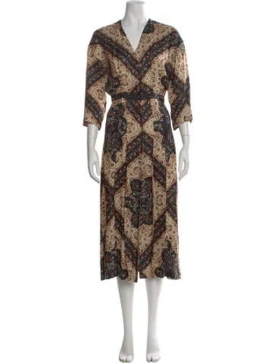 Pre-owned Sandro Paisley Print Long Dress In Black