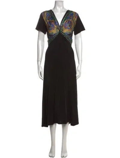 Pre-owned Sandro Paisley Print Long Dress In Black