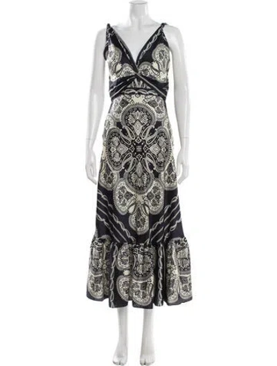 Pre-owned Sandro Paisley Print Long Dress In Blue