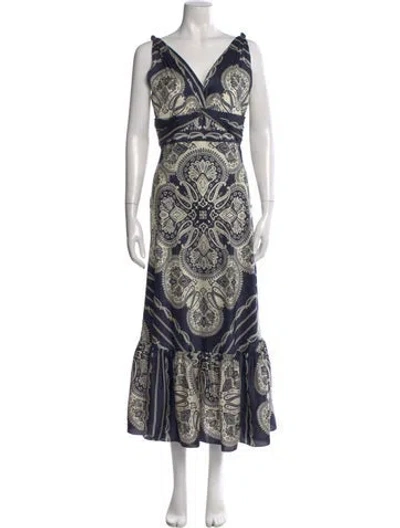 Pre-owned Sandro Paisley Print Long Dress In Blue