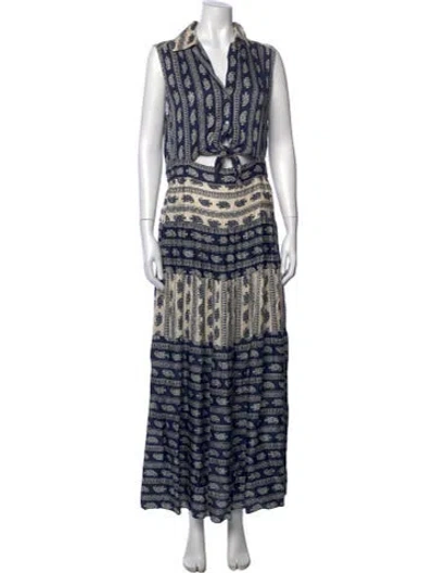 Pre-owned Sandro Paisley Print Long Dress In Blue