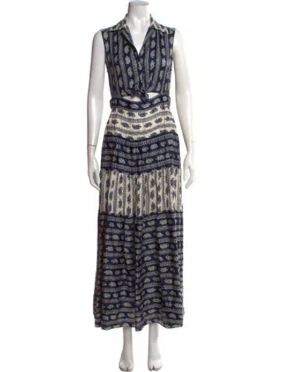 Pre-owned Sandro Paisley Print Long Dress In Blue
