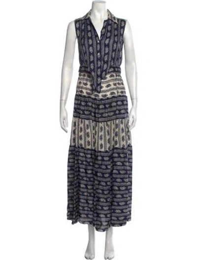 Pre-owned Sandro Paisley Print Long Dress In Blue