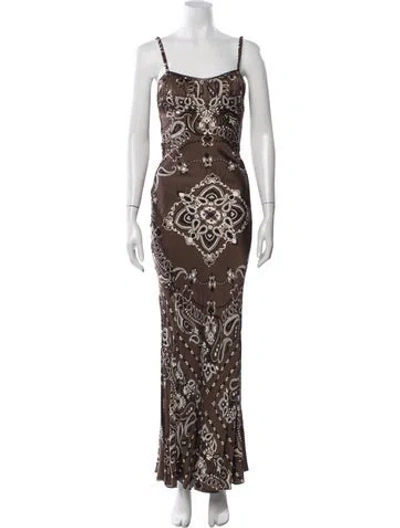 Pre-owned Sandro Paisley Print Long Dress In Brown
