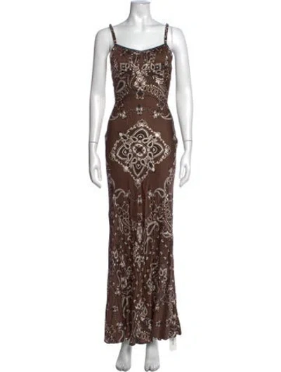 Pre-owned Sandro Paisley Print Long Dress In Brown