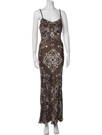 Pre-owned Sandro Paisley Print Long Dress In Brown