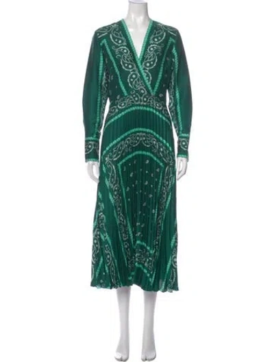 Pre-owned Sandro Paisley Print Long Dress In Green