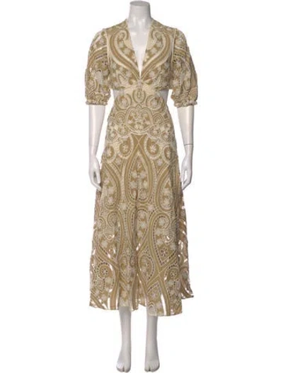 Pre-owned Sandro Paisley Print Long Dress In Green