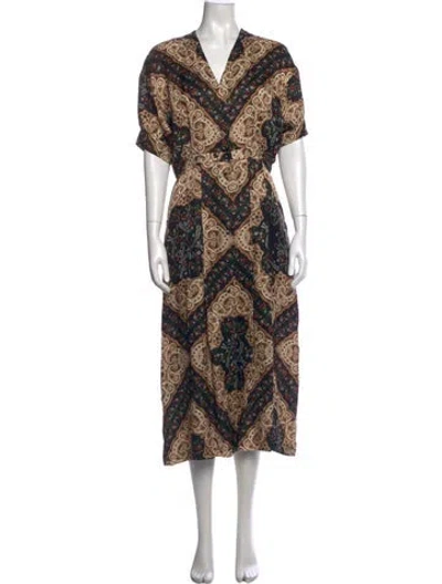 Pre-owned Sandro Paisley Print Long Dress In Multi